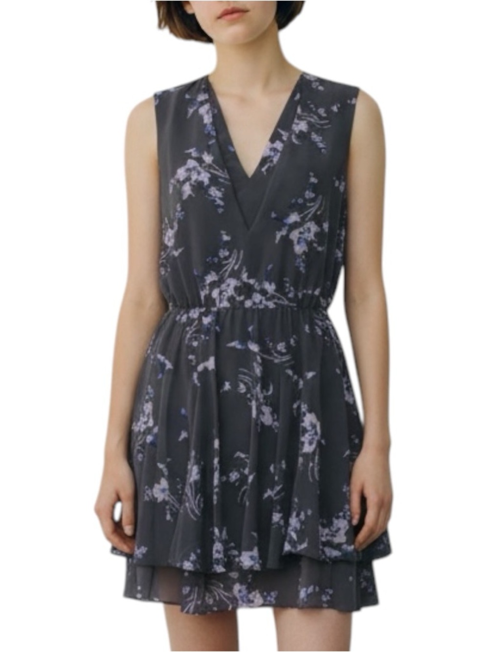 REBECCA TAYLOR Grapevine Silk Floral Sleeveless Dress in Gray/Purple Size 2